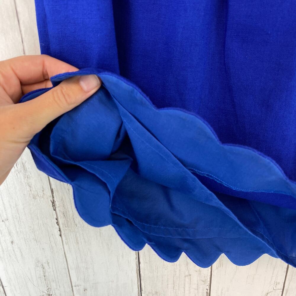 J. Crew Blue Linen Paperbag-Waist Scalloped Sidewalk Mini Skirt H5397 Size 2 - Picture 5 of 10